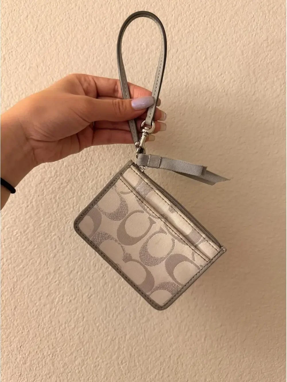 Vintage Gray/Silver Coach Cardholder Wristlet